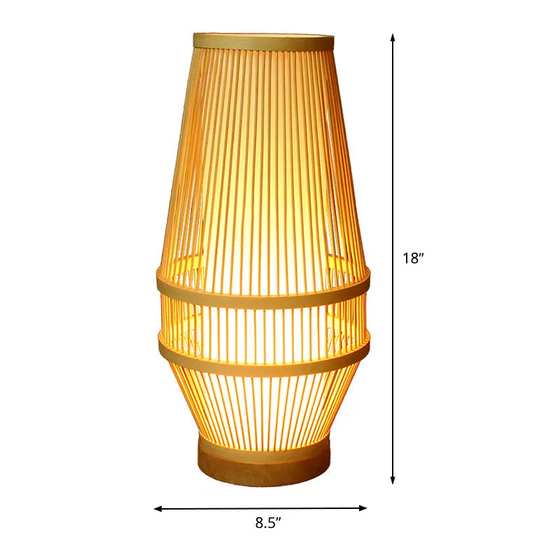 Bamboo Desk Lamp - Japanese Style with Beige Shade and Tubular Inner Light