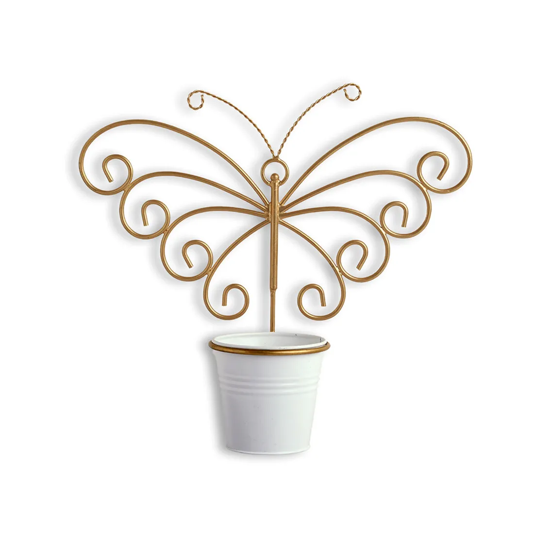 'Svarn Titli' Wall Planter Pot In Galvanized Iron (10 Inch, Brass Finish)